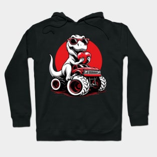 Valentines Day T Rex Riding Monster Truck Funny Toddler Boy Hoodie